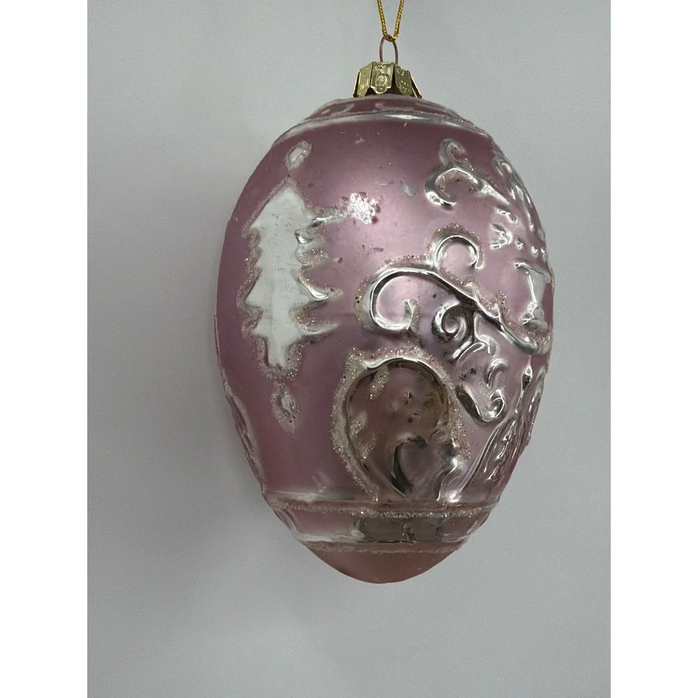 Vintage Santa's Best‎ Lavender Glass Christmas Ornament Silver Glitter Egg 4.5